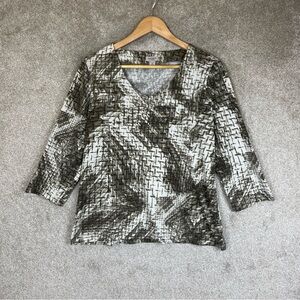 Chico’s Easywear Shirt Womens 2 Pullover Stretch 3/4 Sleeve V Neck- 1745*